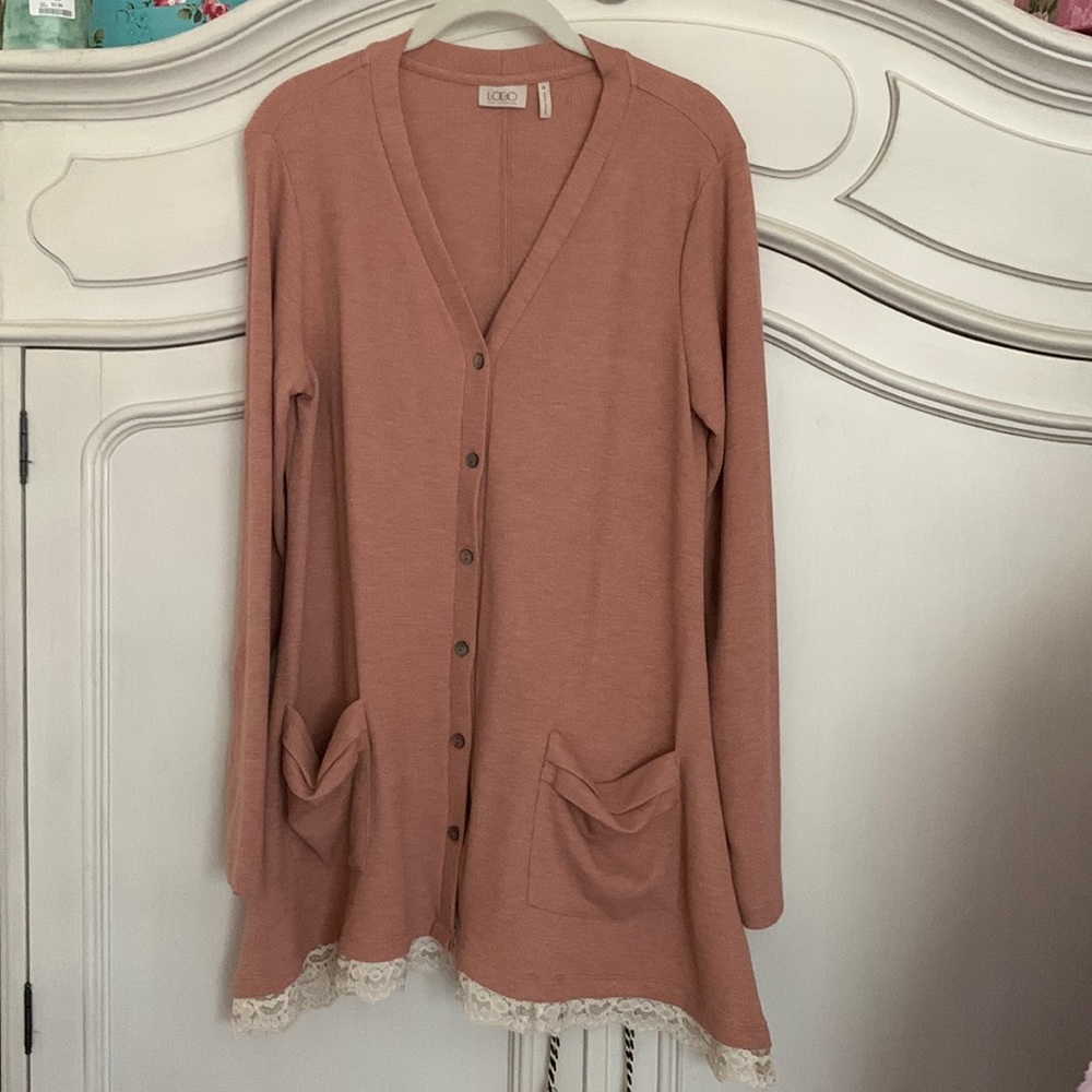 LOGO lace trimmed cardigan